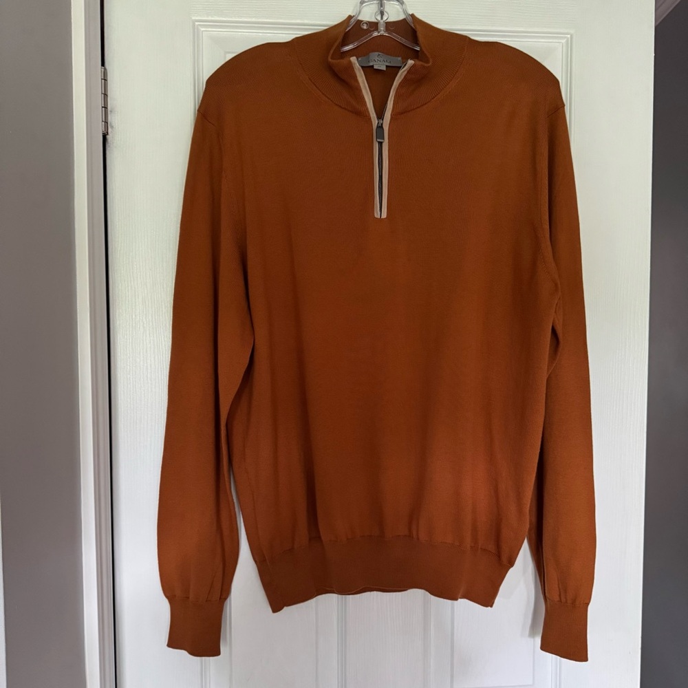 CANALI Cotton Half-Zip Sweater Rusty Orange Men's EU52/US42